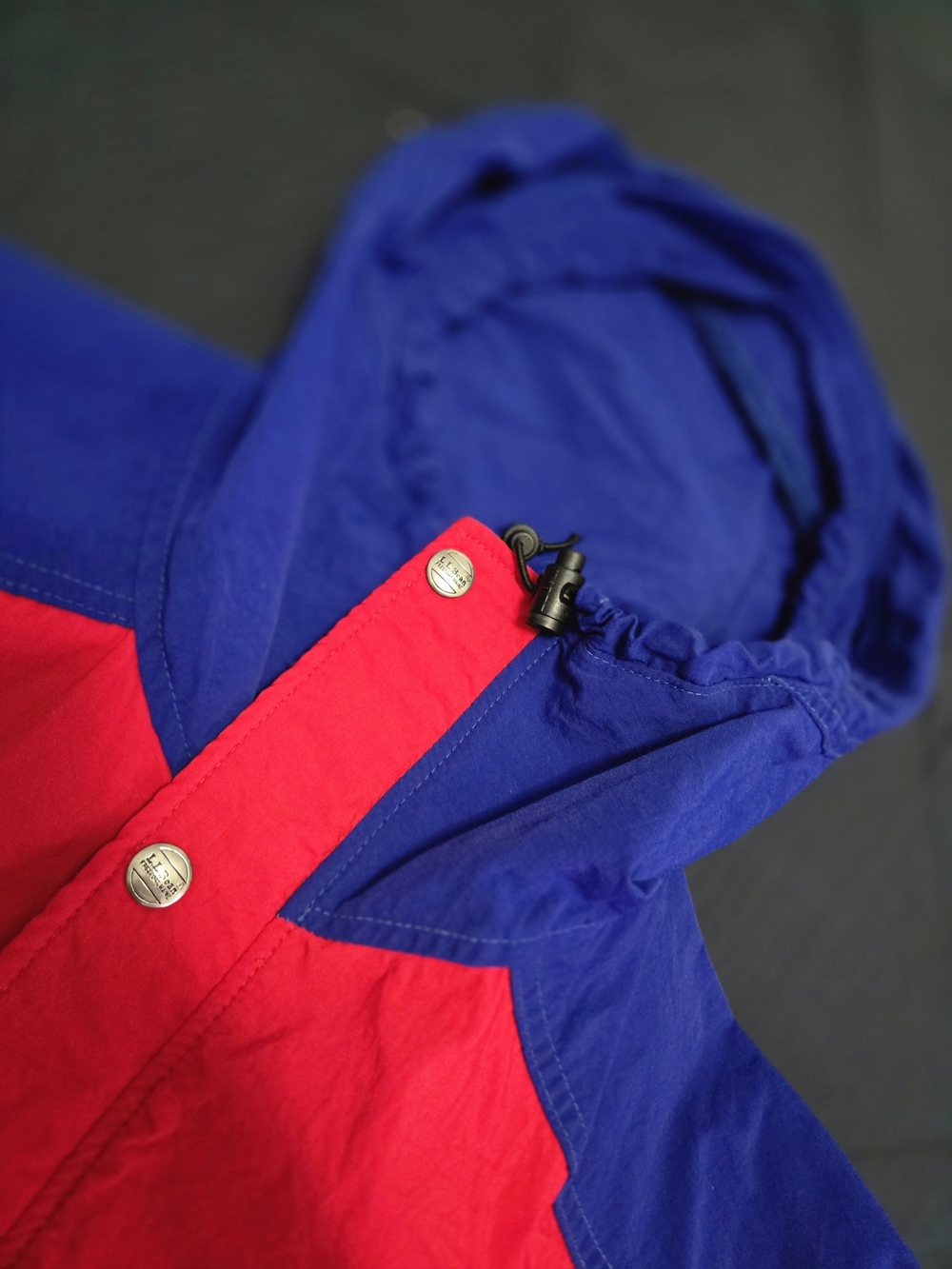 Vintage L L Bean Colorblock Hooded Pullover Jacket - Blue & Red
